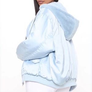 Fashion Nova No Drama Here Bomber Jacket Light Blue